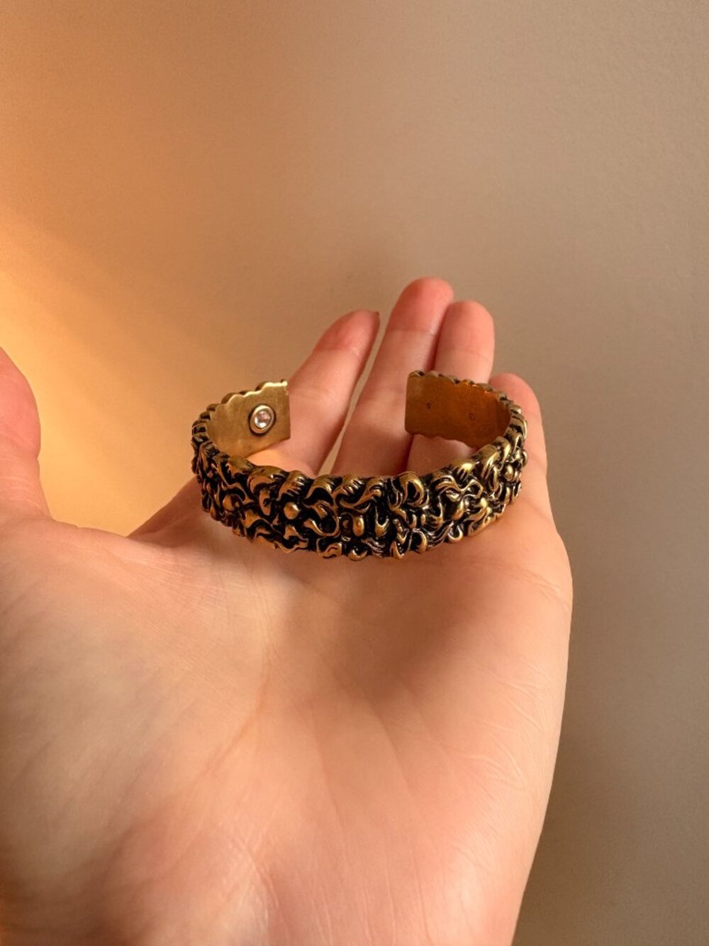 Gucci Lionhead Mane Cuff Bracelet in Antique Gold